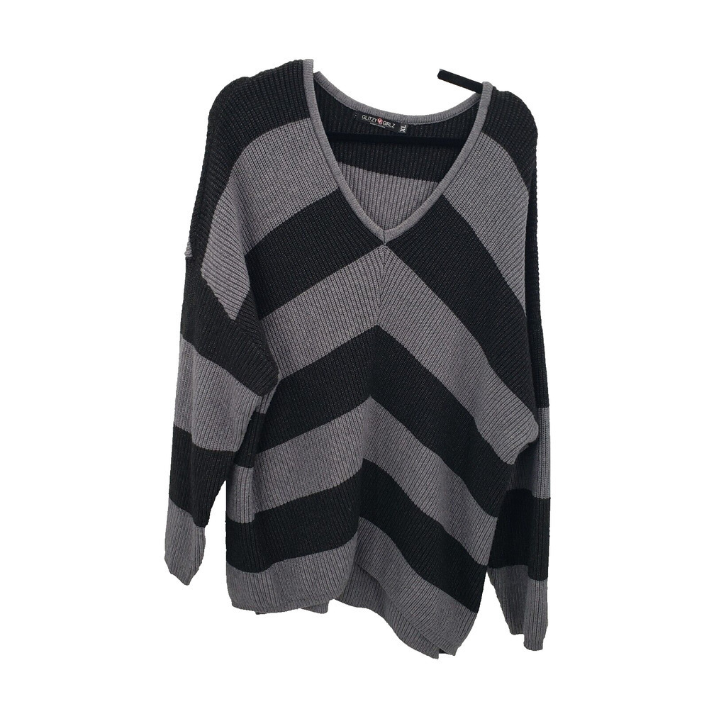 Women's V-Neck Sweater in Black and Gray